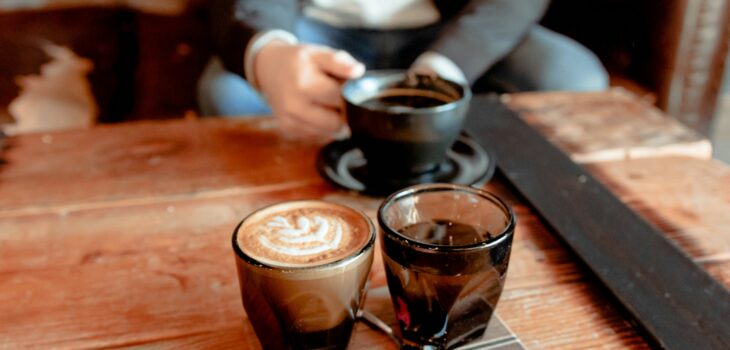 A cappuccino on a coffee table